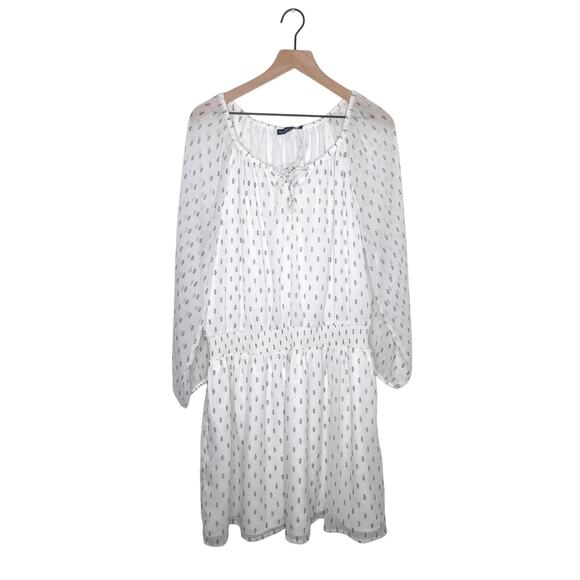 NWT Abercrombie & Fitch White Chiffon Peasant Dress XL Lace Up Long Sleeve - Picture 4 of 13